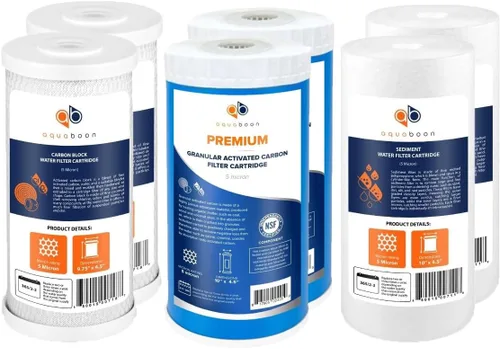 Miniatura 9 de Aquaboon Cartrige de reducción de cloro de 5 micrones, 10 x 4.5 de carbono, y 2 filtros de agua de reducción de sedimentos, repuesto para filtro