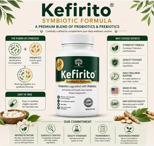 Miniatura 8 de Kefirito Daily Symbiotic Formula – Suplemento diario probiótico + prebiótico, 60 cápsulas – Absorción equilibrada de nutrientes y apoyo de comodidad