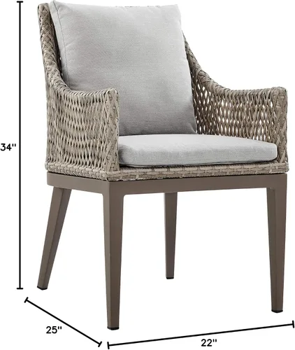 Miniatura 12 de Armen Living Silvana - Silla de comedor de mimbre y aluminio para exteriores con cojines beige - Juego de 2