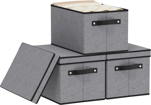 Miniatura 25 de Contenedor de almacenamiento plegable, caja de almacenamiento de 10.2 x 7.8 x 6.7 pulgadas con tapa, organizador de armario para organizar con asas
