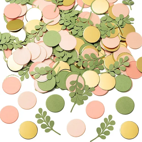 BeYumi 300 piezas de confeti de color verde oliva salvia, melocotón, rubor, redondo, confeti, puntos verdes, eucalipto, confeti, decoración de mesa,