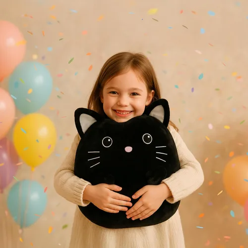 Miniatura 2 de WEIGEDU Gatito negro de peluche con ojos bordados para niño y niña, decoración de Halloween, cojín de almohada, sofá, regalos de inauguración