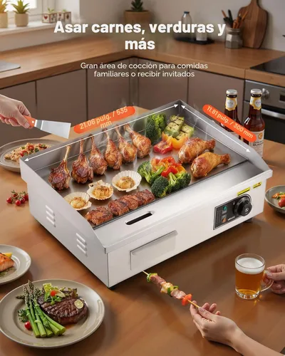 Miniatura 2 de VEVOR Plancha eléctrica comercial, 21 x 11.8 pulgadas, 1750 W, control de temperatura ajustable de 122-570 °F, parrilla superior plana de acero