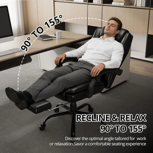 Miniatura 3 de Silla de oficina ejecutiva grande y alta de 350 libras con reposapiés, silla de escritorio reclinable de cuero con respaldo alto, asiento ancho