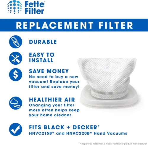 Miniatura 2 de Fette Filter - Reemplazo de filtro de vacío HNVCF10 compatibles con aspiradoras de mano Black and Decker Dustbuster Serie Modelo HNVC115*, HNVC215*
