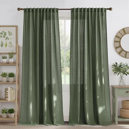 Miniatura 24 de NICETOWN - Cortinas gruesas de lino para sala de estar, juego de 2 paneles, con trabilla trasera/bolsillo para barra y cinta de pliegues, privacidad