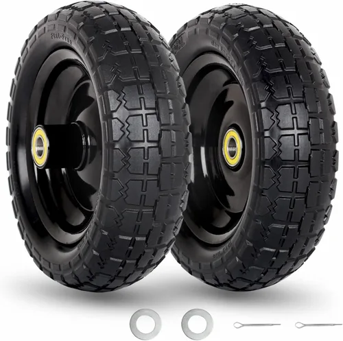 GICOOL Neumático Sólido Sin Aire de 10" y Reemplazo de Rueda 4.10/3.50-4, con Orificio de Eje de 5/8", Cubo con Desplazamiento de 2.2", Compatible