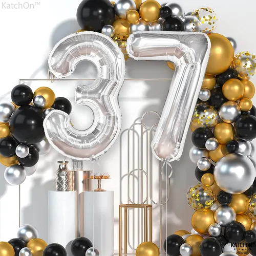 Miniatura 6 de KatchOn, Globo plateado de 40 pulgadas, decoraciones de cumpleaños para hombres y mujeres