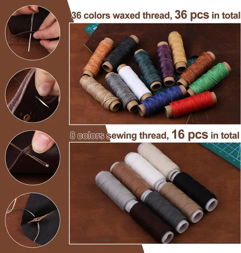 Miniatura 3 de Tikjiua 456 piezas de herramientas para trabajar el cuero con delantal y bolsa de herramientas, kit de manualidades de cuero con herramientas