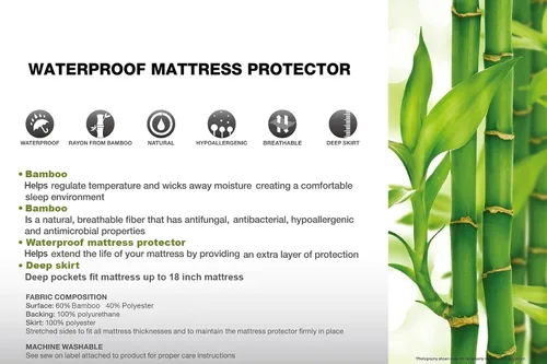 Miniatura 5 de Home Sweet Home - Protector de colchón impermeable de viscosa hipoalergénica hecha de bambú, protector de colchón ajustable profundo y transpirable