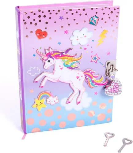 Hot Focus Diario secreto de unicornio con candado, cuaderno de 7 pulgadas con 300 páginas forradas de doble cara, candado y dos llaves para niños