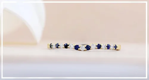 Miniatura 13 de Dazzlingrock Collection Alianza de boda redonda alternativa de zafiro azul y diamante blanco para mujer (0.10 qtw, color I-J, claridad I1-I3) en oro