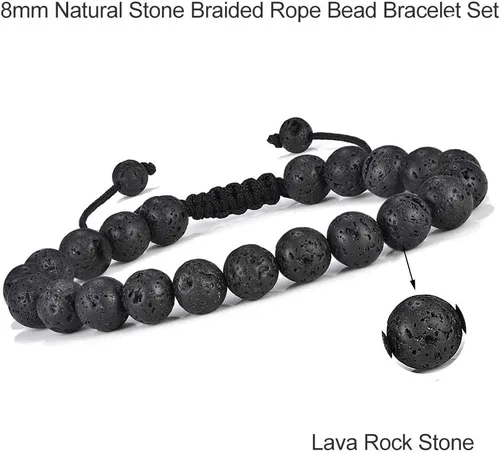 Miniatura 5 de M MOOHAM - Pulseras de piedra natural para hombre y niño, 0.315 pulgadas, ojo de tigre, ágata mate, de roca de lava, regalos de cumpleaños