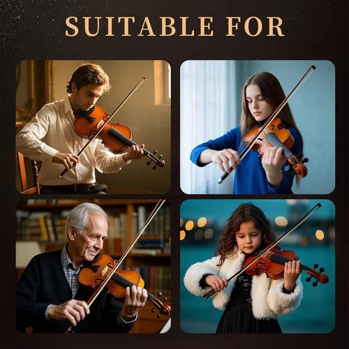 Miniatura 8 de Conjunto completo de violín 4/4, violín para principiantes para adultos, niños, estudiantes, violín 4/4 con accesorios de abeto, arce y ébano