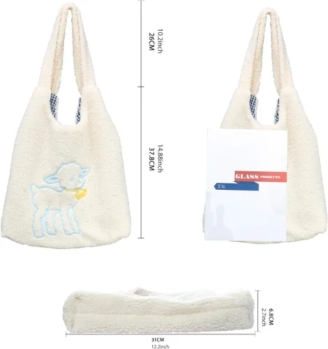 Miniatura 7 de UERRUAM Lindas bolsas de mano estéticas kawaii, bolsa de mano esponjosa, bolsa de piel sintética para mujer con bolsillos interiores