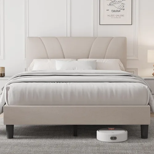 Miniatura 12 de Novilla Bed Frames with Piano Keys Headboard and Footboard, Metal Platform Bed Frame