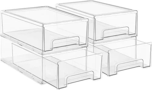 Miniatura 13 de Sorbus 1 cajón grande y 2 pequeños transparentes y apilables – Cajones organizadores de plástico con asas – Cajones de almacenamiento extraíbles
