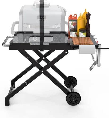 Soporte de parrilla plegable para Ninja Woodfire OG701 OG800 OG900 Series y horno de pizza OG101, carrito de mesa al aire libre con estante lateral