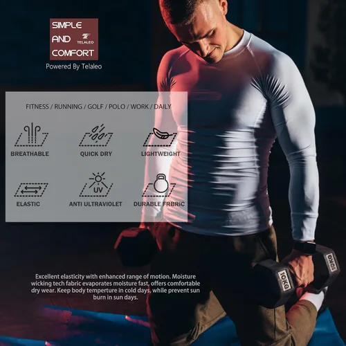 Miniatura 3 de Paquete de 5 o 4 camisetas de compresión para hombre, manga larga, atlética, capa base, camiseta interior para entrenamiento