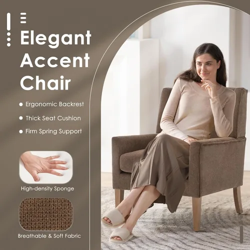 Miniatura 4 de COLAMY Juego de 2 sillas modernas con respaldo alto tipo wingback para sala de estar, sillón de acento tapizado en tela, silla de sofá individual