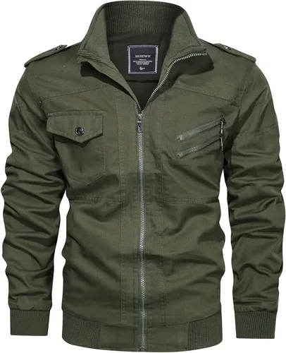 Miniatura 2 de HIJEWE Men Military Jacket Casual Cotton Utility Coat Spring Falls Durable Army Cargo Bomber Stand Collar Multi-Pocket Jacket