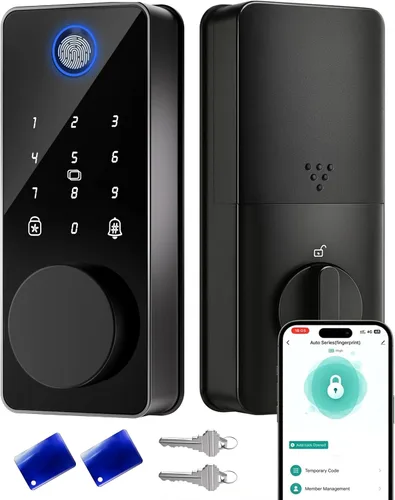 Cerradura de cerrojo inteligente, control de aplicación de bloqueo de puerta de entrada sin llave de huellas dactilares, teclado electrónico de