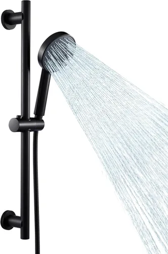 KES Soporte de cabezal de ducha ajustable con combo de barra deslizante, cabezal de ducha de mano con manguera, kit de ducha de mano de 5 funciones