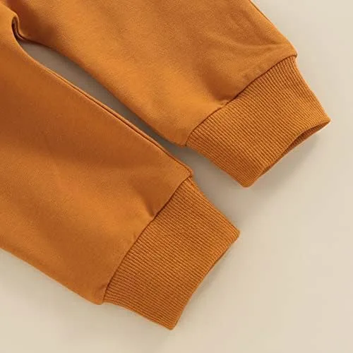 Miniatura 7 de wdehow Conjunto de 2 piezas para bebé niño pequeño, sudadera con estampado de letras + pantalones con cordón para otoño e invierno