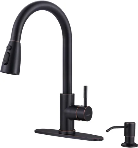 Miniatura 16 de WOWOW - Grifo de cocina cromado con rociador, grifo de fregadero de cocina extraíble de acero inoxidable con placa de cubierta, grifo de cocina