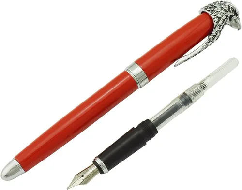 Miniatura 6 de Fuliwen Eagle Head - Pluma estilográfica con convertidor de recambios de tinta, tamaño mediano (rojo)