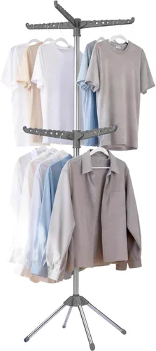Miniatura 14 de Beaudaily Tendedero de secado de ropa, plegable de 74.8 pulgadas, estante de secado de ropa interior de 2 niveles con brazos giratorios, acero