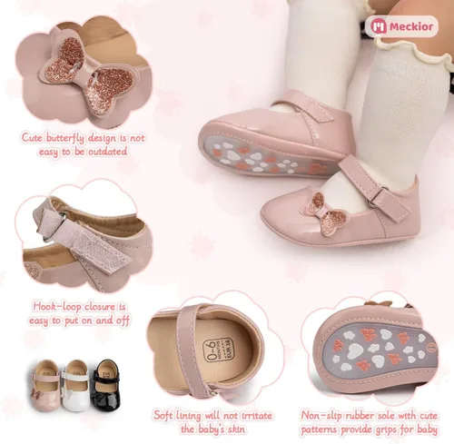 Miniatura 5 de Meckior Zapatos deportivos para bebé y niñas, suela suave, con lazo, princesa, vestido de boda, Mary Jane, planos, para recién nacidos, ligeros
