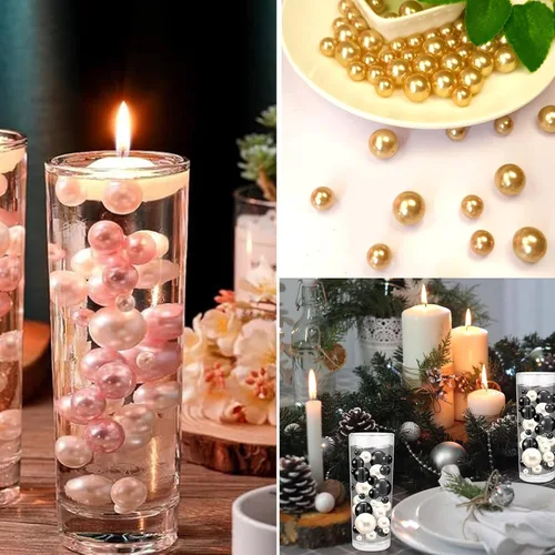 Miniatura 5 de 120 perlas flotantes sin agujero para centros de mesa de jarrones, cuentas de perlas doradas flotantes para jarrones, velas flotantes para el hogar