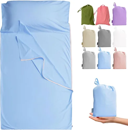 Miniatura 8 de Forro de saco de dormir 100% algodón con cremallera, sábana de viaje para adultos, para hoteles, camping, excursionistas, colchón, caravana, sofá