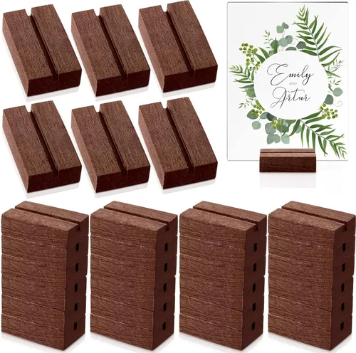 Miniatura 8 de Roowest 50 soportes de madera para tarjetas de lugar de 2 pulgadas, soportes rústicos de números de mesa, soporte de letrero de madera, exhibición