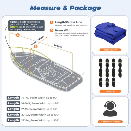 Miniatura 7 de RVMasking Funda para Barco, Lona de Poliéster 1400D Ultra Gruesa con Doble Capa de Impermeabilización PU, Se Adapta a 16-18.5 pies Tri-Hull, V-Hull