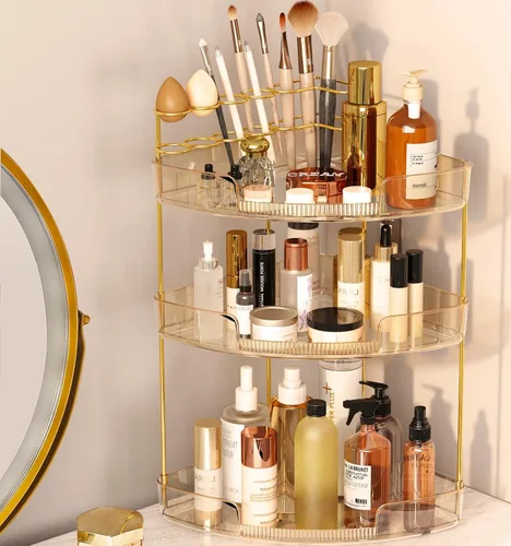 Miniatura 7 de FELIZHOUSE Organizador de maquillaje de 2 niveles para tocador y encimera de baño, estante de almacenamiento de acrílico con bandeja de perfume