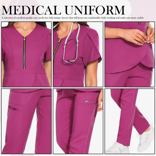 Miniatura 4 de VIAOLI Conjunto de ropa quirúrgica para mujer con cremallera, conjunto médico de enfermería y pantalón de enfermería, diseño moderno y sexy