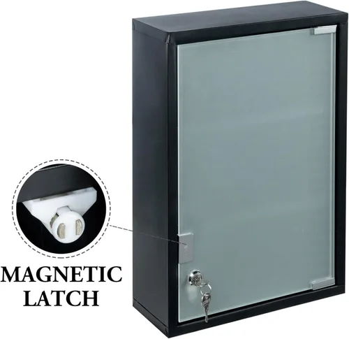 Miniatura 5 de MyGift Gabinete negro de la medicina del cuarto de baño, gabinete de almacenamiento montado en la pared del metal con 3 estantes, cerrando