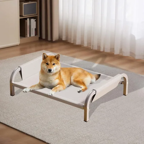 Miniatura 4 de Elevated Pet Bed Raised Cat Dog Bed Sturdy Breathable Portable Comfortable Cot Pet Hammock for Indoor Cats Puppy Kitten Green M- Gray L