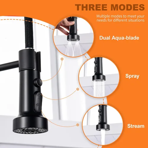 Miniatura 3 de TIORIY Cabezal de Repuesto para Grifo de Cocina Negro, con 15 Adaptadores de Plástico Cabezal Rociador de Grifo Extraíble, Boquilla Rociadora Negro