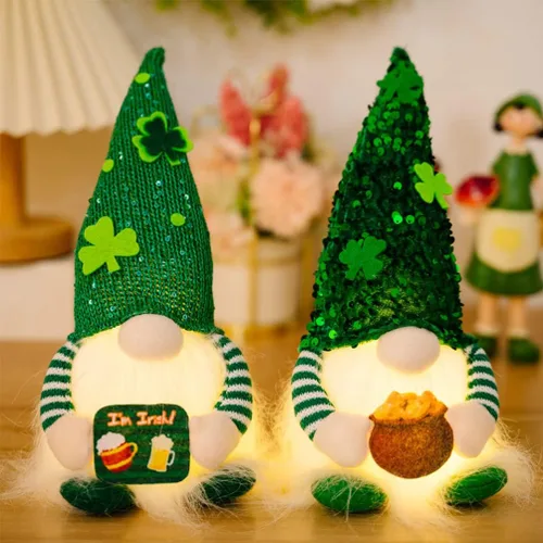 Miniatura 3 de ABOOFAN Gnomo del día de San Patricio, duende irlandés, gnomo sueco con trébol de la suerte verde claro, gnomo, muñeco de gnomo, elfo con cuenco