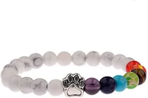 Miniatura 6 de 7 Chakra Natural Stone Paw Print Bracelet - Elastic Bracelets for Women, Pet Bracelet with Lava Rock Mala Beads - Dog Puppy Cat Animal