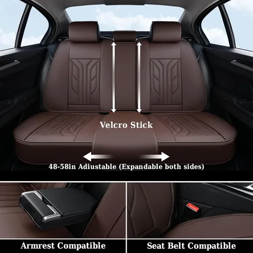 Miniatura 7 de Coverado Juego completo de fundas de asiento de automóvil, protectores de asiento de automóvil, fundas de asiento de cuero para automóviles, Café