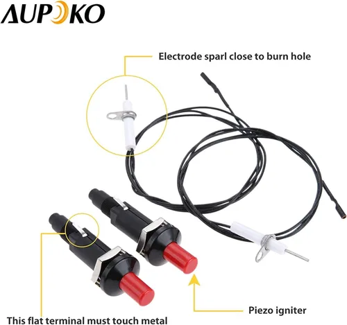 Miniatura 6 de Aupoko 2 juegos de encendido piezoeléctrico por chispa con cable de botón encendedor, tipo de 1 salida 2 electrodos de 200 grados de alambre