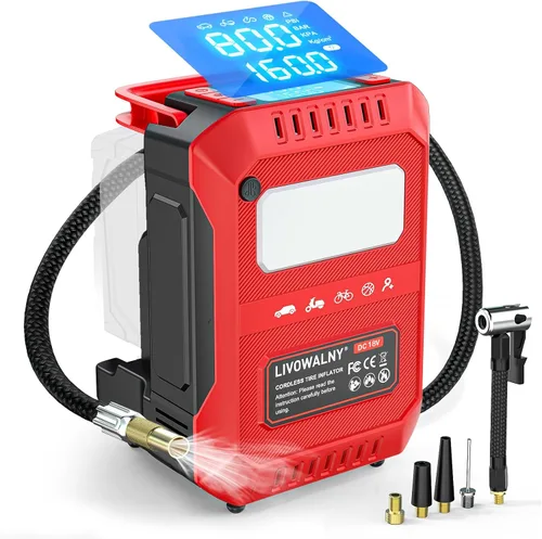Miniatura 10 de LIVOWALNY Compresor de aire para inflador de neumáticos, compatible con batería Milwaukee de 18 V, bomba de aire eléctrica portátil inalámbrica