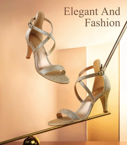 Miniatura 2 de Ankis Tacones negros y dorados de color nude para mujer, tacón de aguja de 3 pulgadas, sandalias de punta abierta para boda, fiesta de noche