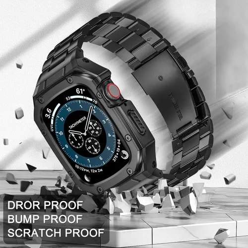 Miniatura 3 de BAITEYOU Correa con Funda Compatible con Apple Watch Series 6 5 4 SE 3 2 1 44mm 42mm, Correa de Nylon con Funda Resistente de Acero Inoxidable