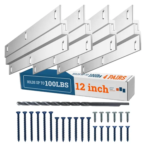 Kit de tacos de hormigón y ladrillo de 12 pulgadas – Percha de barra Z soporta 100 libras – Clip Z Espejo colgante Hardware con tornillos de hormigón