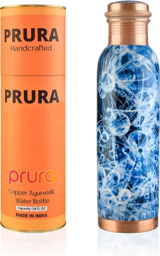 Miniatura 16 de Botella de agua de cobre con estampado puro, a prueba de fugas, recipiente de cobre ayurvédico para deportes, gimnasio, aire libre, yoga, beneficios